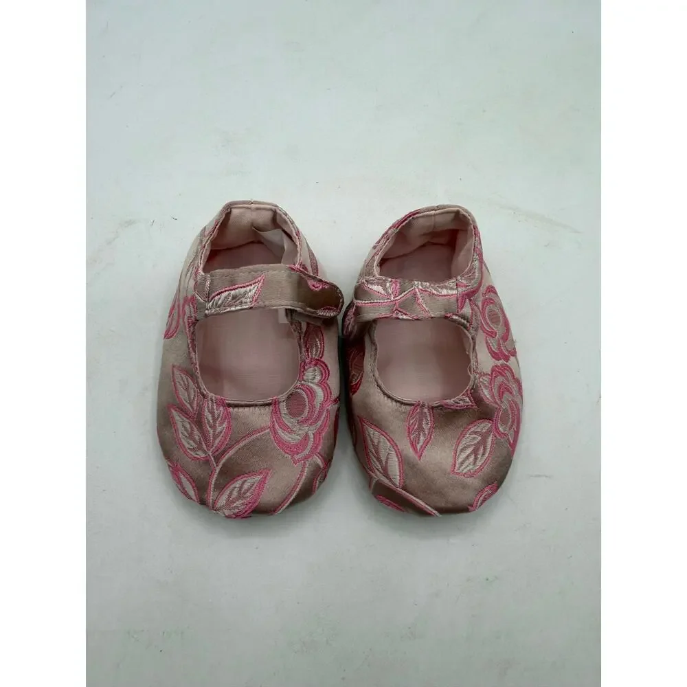 RedEnvelope Pink Floral Silk Brocade Baby Mary Janes Keepsake Boxed Slippers